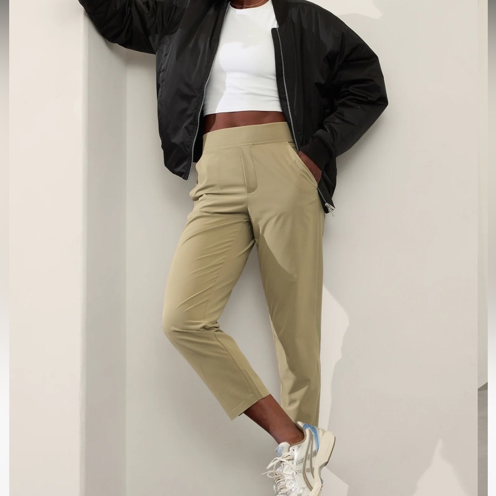 Athleta Brooklyn stretch pants sz 4 olive branch comfy elastic waist pockets